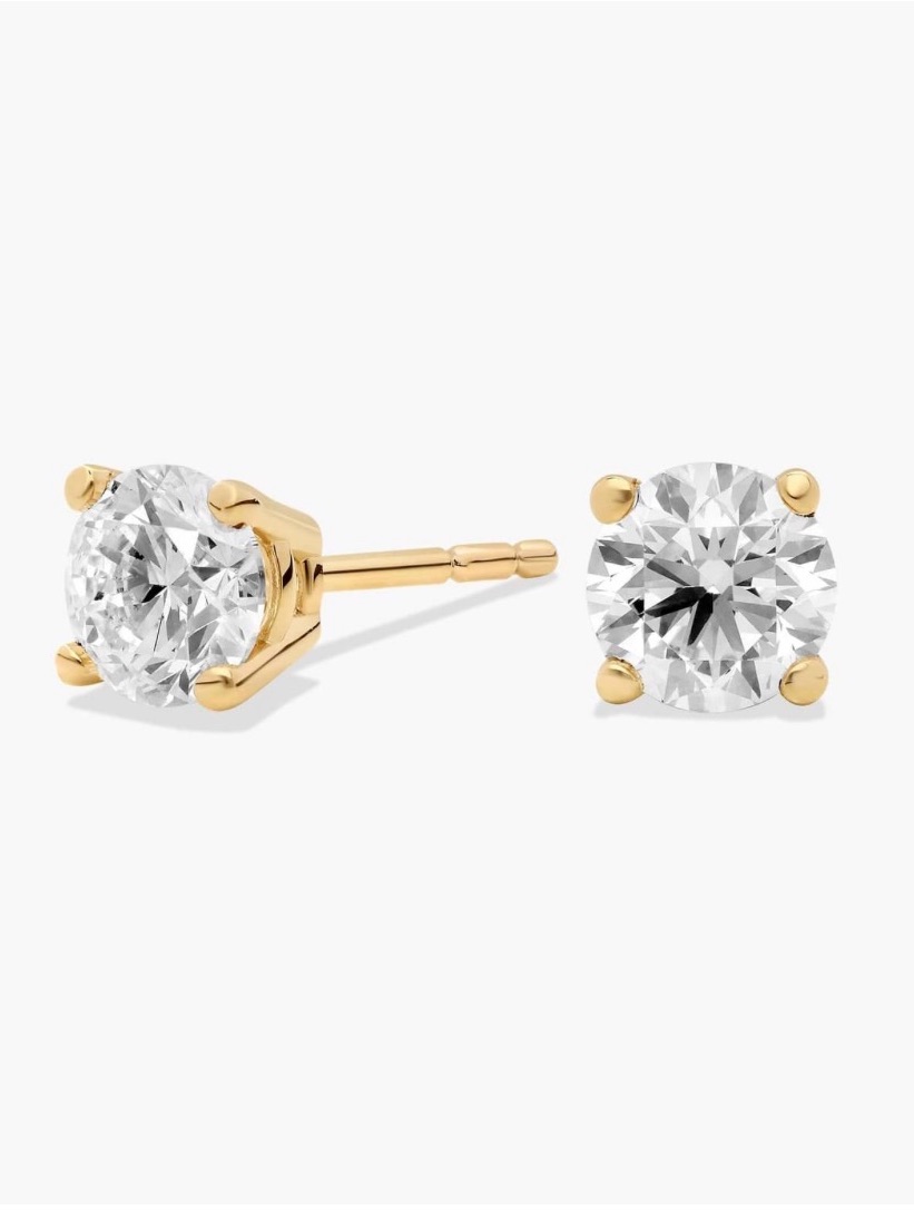 Four Prong Round Brilliant Lab Grown Diamond Stud Earrings In 14k Yellow Gold